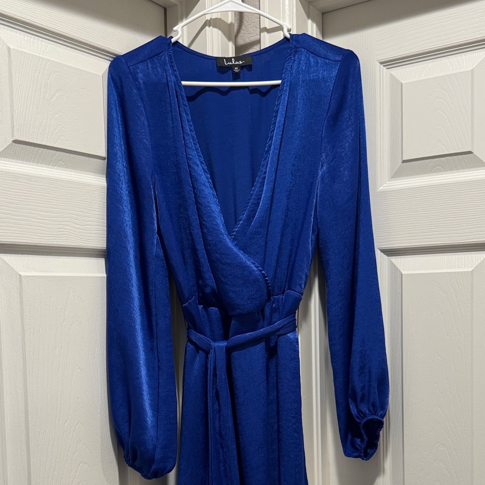 Lulus Royal Blue Satin Wrap Dress